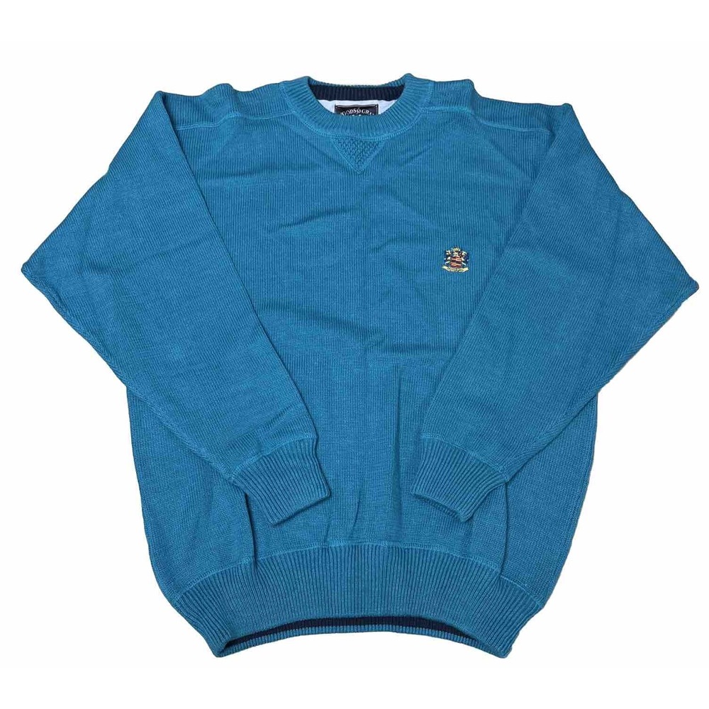 Vintage Woods & Gray Teal Blue Pullover Sweater Size Large With Embroidered Logo